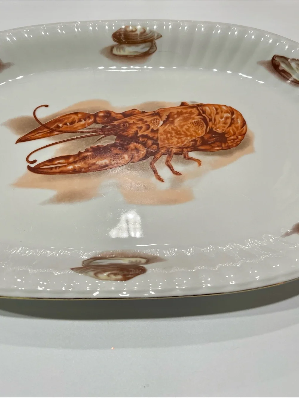 Vintage Wawel Polish Porcelain Lobster 15” Oval Platter Beveled Edge RARE